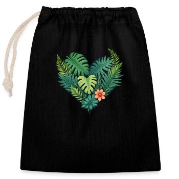 Tropical Heart Foliage Bloom - Closable cotton gift bag (25x30cm) - black - Front