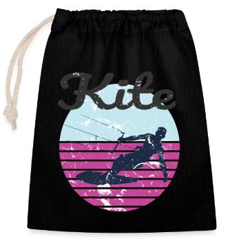 Retro Kiteboarding Adventure Vibes - Closable cotton gift bag (25x30cm) - black - Front