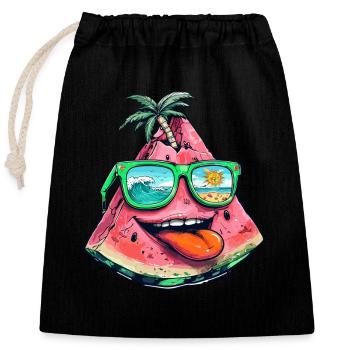 Wassermelone Sommerparty Paradies mit Palmen und - Verschließbarer Geschenkbeutel aus Baumwolle (25x30cm) - Schwarz - Vorne