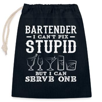 Barman, je peux servir des idiots - Sac cadeau en coton avec cordon (25 x 30 cm) - bleu marine - Devant