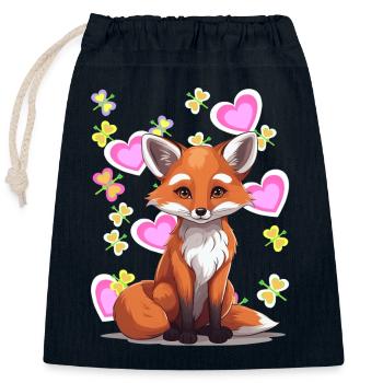 Renard Renards Enfant Enfants Coeur Rétro Années 80 - Sac cadeau en coton avec cordon (25 x 30 cm) - bleu marine - Devant
