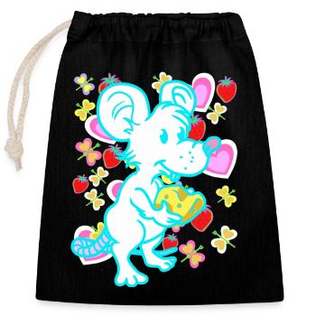 Retro Maus Ratte Mäuse Ratten Kinder Kind - Verschließbarer Geschenkbeutel aus Baumwolle (25x30cm) - Schwarz - Vorne