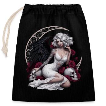 Ange noir avec des roses et un crâne - Sac cadeau en coton avec cordon (25 x 30 cm) - noir - Devant