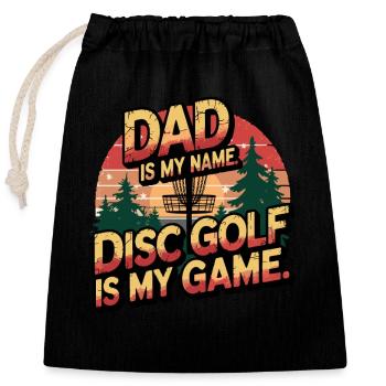 Papa est mon nom Le disc golf est mon jeu Design rétro - Sac cadeau en coton avec cordon (25 x 30 cm) - noir - Devant