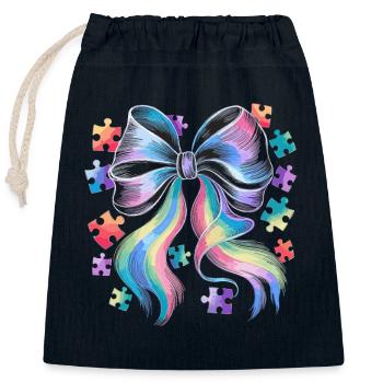 Bunte Schleife mit Puzzleteilen für Kreativität - Verschließbarer Geschenkbeutel aus Baumwolle (25x30cm) - Navy - Vorne