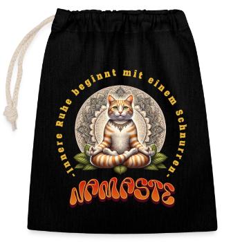Cat meditation with spiritual design - Closable cotton gift bag (25x30cm) - black - Front