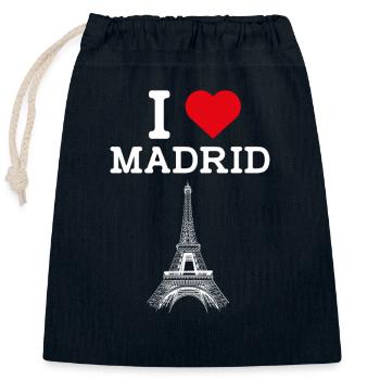J’aime Madrid Espagne Amoureux Coeur Drapeau Tour Eiffel - Sac cadeau en coton avec cordon (25 x 30 cm) - bleu marine - Devant