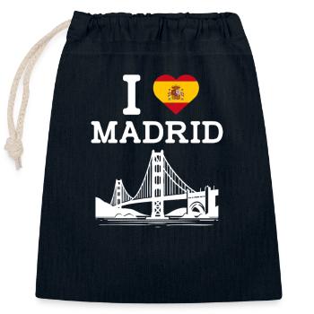 J’aime Madrid Cool Golden Gate Bridge Espagne Drapeau - Sac cadeau en coton avec cordon (25 x 30 cm) - bleu marine - Devant