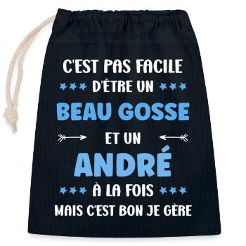 André - Sac cadeau en coton avec cordon (25 x 30 cm) - bleu marine - Devant