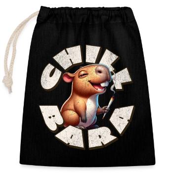 Capybara Chil Bara Fumer du cannabis - Sac cadeau en coton avec cordon (25 x 30 cm) - noir - Devant