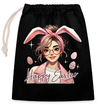 Joyeuses Pâques Fille avec des oreilles de lapin - Sac cadeau en coton avec cordon (25 x 30 cm) - noir - Devant