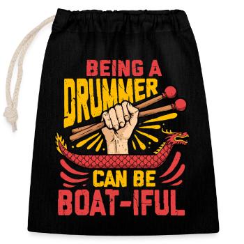 Dragon Boat Boatiful Drummer - Sac cadeau en coton avec cordon (25 x 30 cm) - noir - Devant