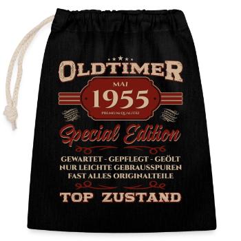 70. Geburtstag Oldtimer Mai Jahrgang 1955 - Verschließbarer Geschenkbeutel aus Baumwolle (25x30cm) - Schwarz - Vorne