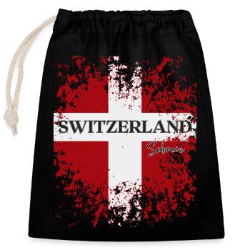 Fierté suisse, drapeau de la Suisse - Sac cadeau en coton avec cordon (25 x 30 cm) - noir - Devant