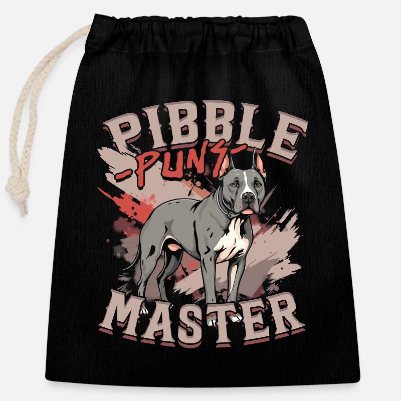 Pitbull Pitbulls Pibble Puns Master - Sac cadeau en coton avec cordon (25 x 30 cm) - noir