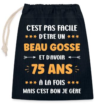 75 ANS - Sac cadeau en coton avec cordon (25 x 30 cm) - bleu marine - Devant