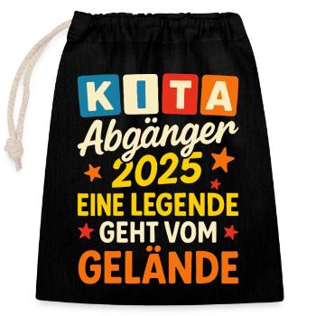 KIta Abgänger Abschied Abschluss Abschlussgeschenk - Verschließbarer Geschenkbeutel aus Baumwolle (25x30cm) - Schwarz - Vorne