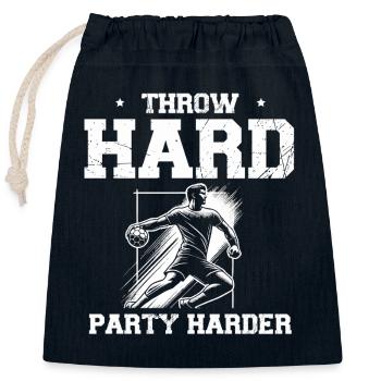 Throw Hard Party Harder Handball Sportler - Verschließbarer Geschenkbeutel aus Baumwolle (25x30cm) - Navy - Vorne