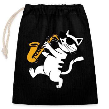 Katze Blaskapelle Saxophon Sonnebrille - Verschließbarer Geschenkbeutel aus Baumwolle (25x30cm) - Schwarz - Vorne