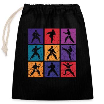 Karaté Pop Art – 9 combattants rétro - Sac cadeau en coton avec cordon (25 x 30 cm) - noir - Devant