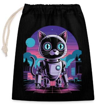 Lustiges Roboteringenieur-design Mit Roboterkatze - Verschließbarer Geschenkbeutel aus Baumwolle (25x30cm) - Schwarz - Vorne