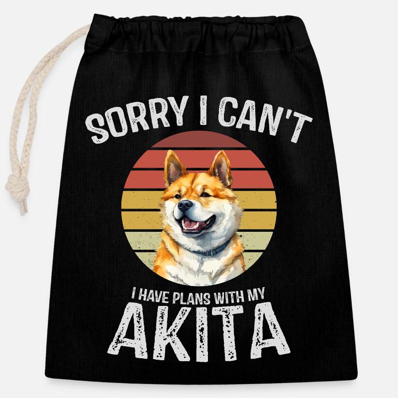 Graphique d’excuses du chien Akita - Sac cadeau en coton avec cordon (25 x 30 cm) - noir