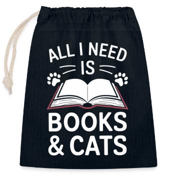 Bücher und Katzen Motiv Leseratte - Verschließbarer Geschenkbeutel aus Baumwolle (25x30cm) - Navy - Vorne