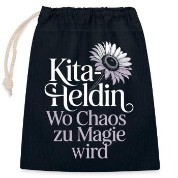 Héroïne de la garderie : où le chaos devient magique : enseignante de maternelle - Sac cadeau en coton avec cordon (25 x 30 cm) - bleu marine - Devant