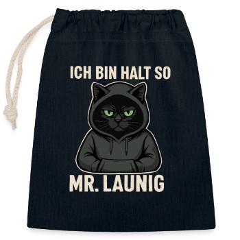Mr. Whimsy – That's just the way I am! Miesepeter-Katzen-De - Closable cotton gift bag (25x30cm) - navy - Front