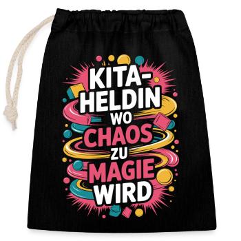 Héroïne de la garderie : où le chaos devient magique : enseignante de maternelle - Sac cadeau en coton avec cordon (25 x 30 cm) - noir - Devant