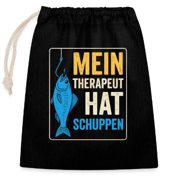 Fishing Therapy Saying - Closable cotton gift bag (25x30cm) - black - Front