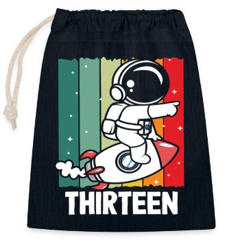 Astronaute fusée treize design rétro - Sac cadeau en coton avec cordon (25 x 30 cm) - bleu marine - Devant