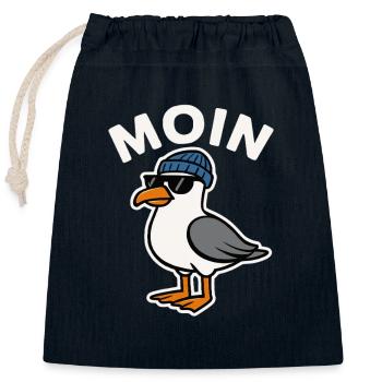 Moin Möwe - Verschließbarer Geschenkbeutel aus Baumwolle (25x30cm) - Navy - Vorne