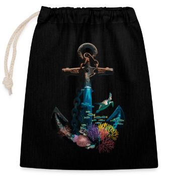 Conception d’ancre maritime avec des créatures marines et - Sac cadeau en coton avec cordon (25 x 30 cm) - noir - Devant