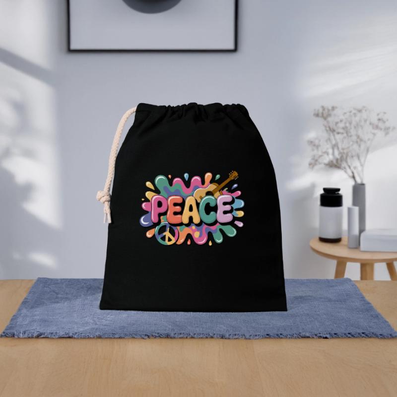PEACE – Psychédélique Sac cadeau en coton avec cordon (25 x 30 cm)