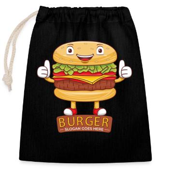 Cute Burger Cartoon Art - Verschließbarer Geschenkbeutel aus Baumwolle (25x30cm) - Schwarz - Vorne