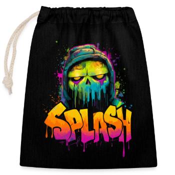 Splash Totenkopf Neon Graffiti Streetart Hoodie Lo - Verschließbarer Geschenkbeutel aus Baumwolle (25x30cm) - Schwarz - Vorne
