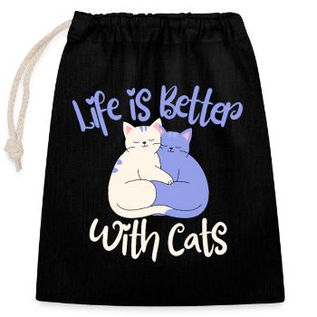 Funny Cat Holder Design Cats - Closable cotton gift bag (25x30cm) - black - Front