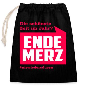 ENDE MERZ - Verschließbarer Geschenkbeutel aus Baumwolle (25x30cm) - Schwarz - Vorne