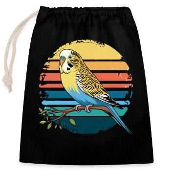 Budgie Parakeet Retro Sunset Vintage Budgerigar - Closable cotton gift bag (25x30cm) - black - Front
