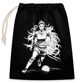 Frauenfußball Shirt: Torjägerin mit Power am Ball - Verschließbarer Geschenkbeutel aus Baumwolle (25x30cm) - Schwarz - Vorne