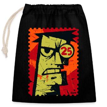Angry guy with monocle as a stamp - Closable cotton gift bag (25x30cm) - black - Front