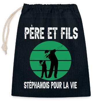 père et fils papa dab saint étienne supporter - Sac cadeau en coton avec cordon (25 x 30 cm) - bleu marine - Devant
