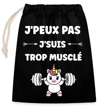 Humour musculation - Sac cadeau en coton avec cordon (25 x 30 cm) - noir - Devant