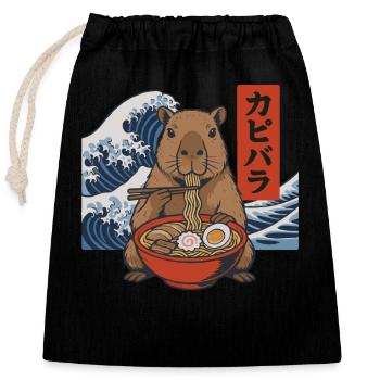 Capybara Ramen Schüssel Essstäbchen Japanische Welle - Verschließbarer Geschenkbeutel aus Baumwolle (25x30cm) - Schwarz - Vorne