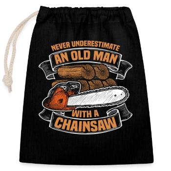 An old man wood chopping lumberjack forester - Closable cotton gift bag (25x30cm) - black - Front