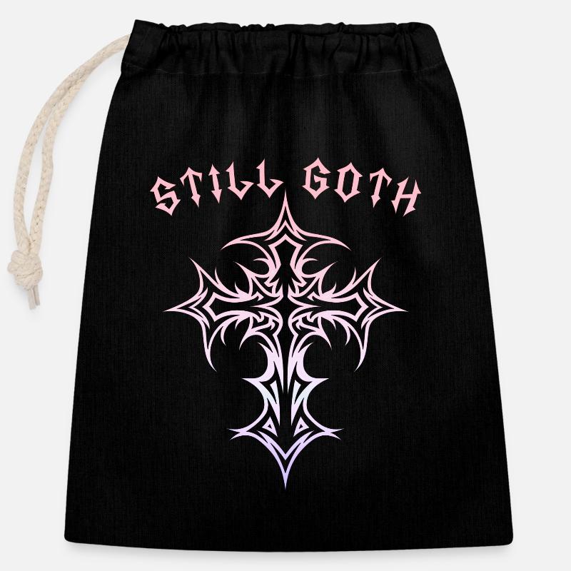 Still Goth! Gothic Aesthetics Y2K Cross - Closable cotton gift bag (25x30cm) - black
