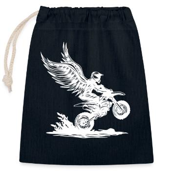 Winged Dirt Bike Rider Soaring Adventure - Closable cotton gift bag (25x30cm) - navy - Front