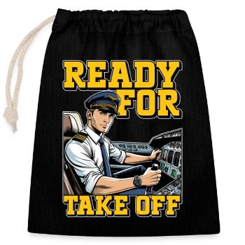 Flight Instructor Ready For Take Off Pilot School - Closable cotton gift bag (25x30cm) - black - Front
