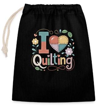 I love Quilting Happy Quilting - Verschließbarer Geschenkbeutel aus Baumwolle (25x30cm) - Schwarz - Vorne